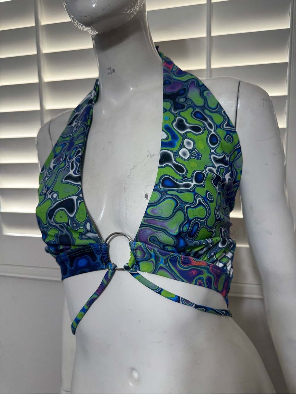 New 2x green Psychedelic halter top trippy hippy festival rave crop raver